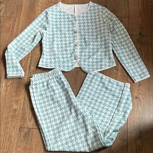 SHEIN Mint Green and White Houndstooth Pantsuit Set